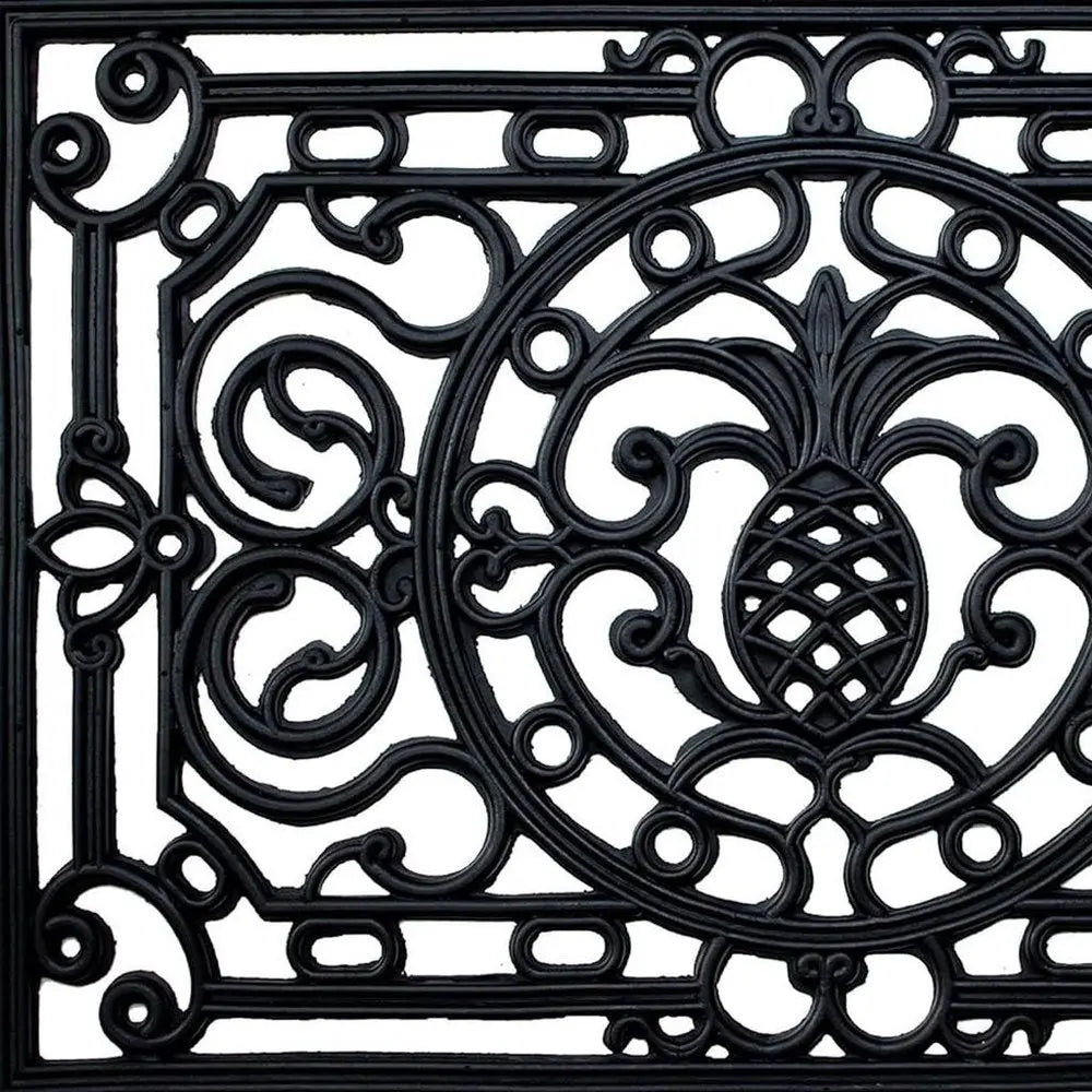 24" X 36" Black Pineapple And Scrollwork Outdoor Rubber Door Mat HomeRoots
