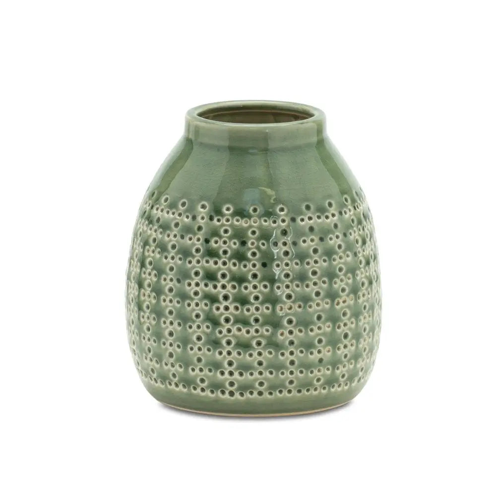 7" Green And White Round Clay Table Vase HomeRoots