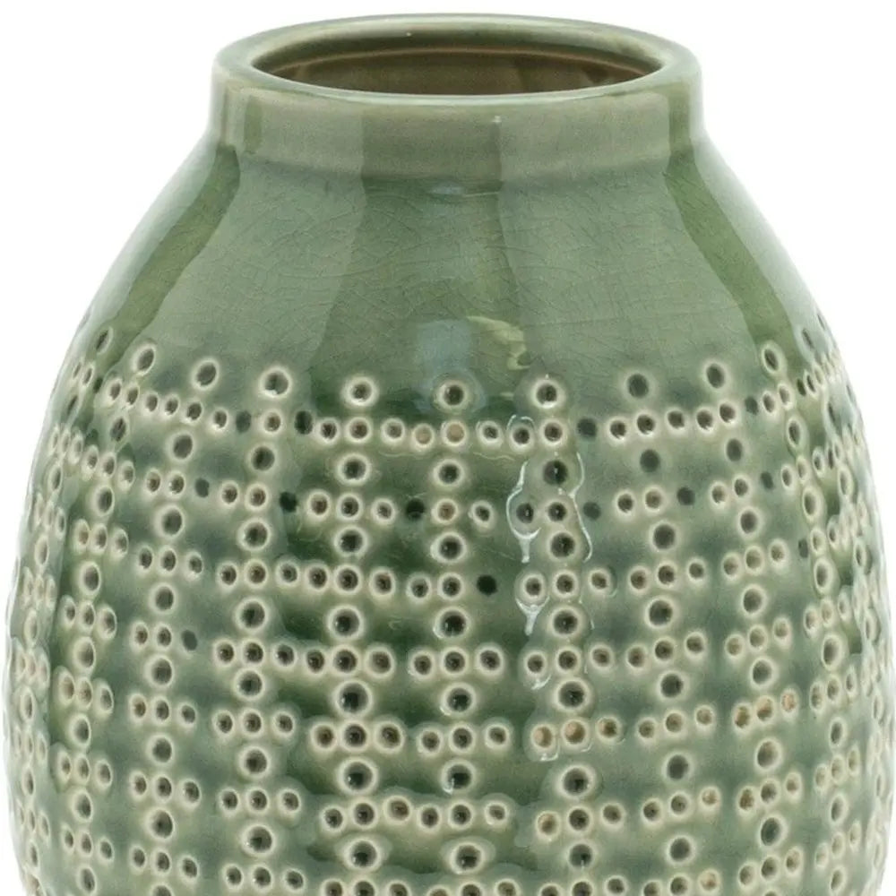 7" Green And White Round Clay Table Vase HomeRoots