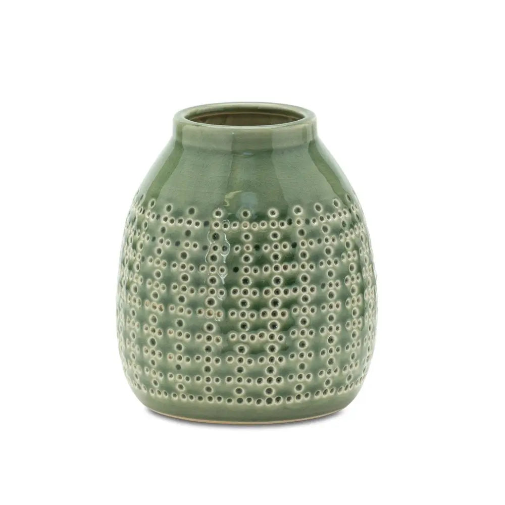 7" Green And White Round Clay Table Vase HomeRoots