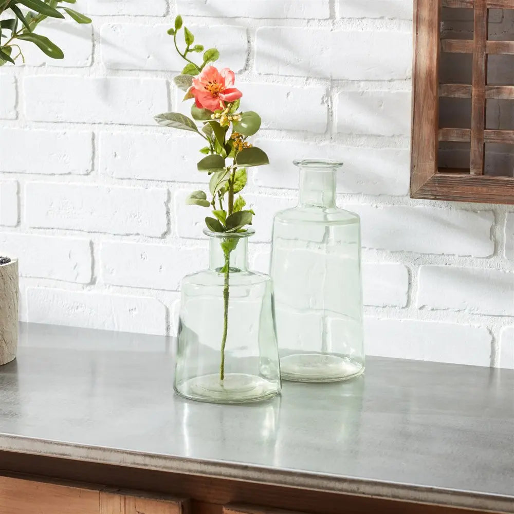 Set of Two Green Round Glass Table Vase HomeRoots