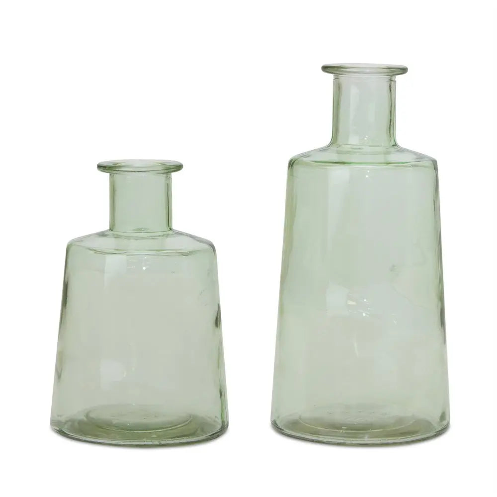 Set of Two Green Round Glass Table Vase HomeRoots