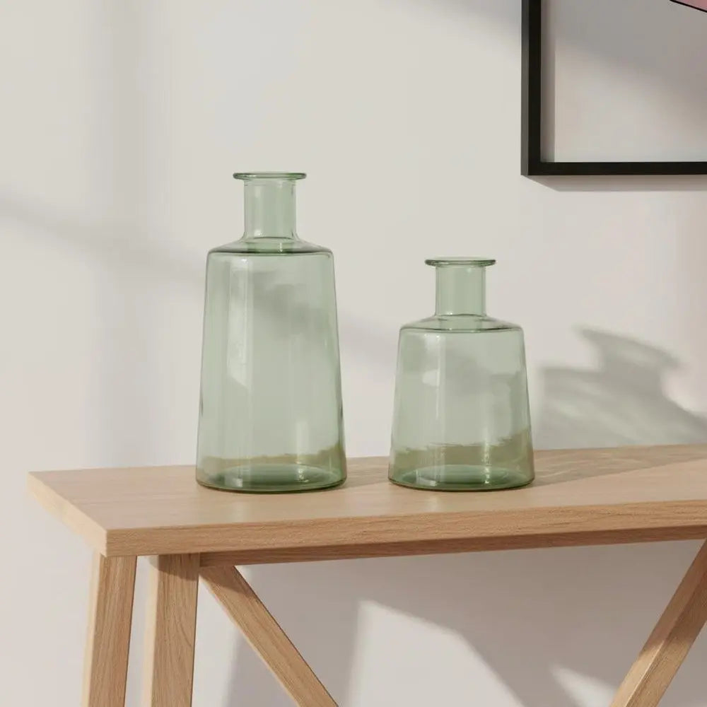 Set of Two Green Round Glass Table Vase HomeRoots