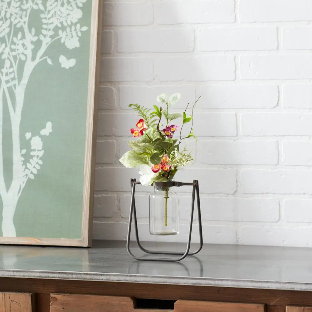 Set of Two Brown And Clear Round Metal Table Vase HomeRoots