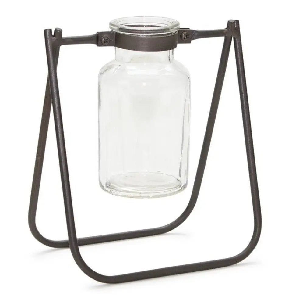 Set of Two Brown And Clear Round Metal Table Vase HomeRoots