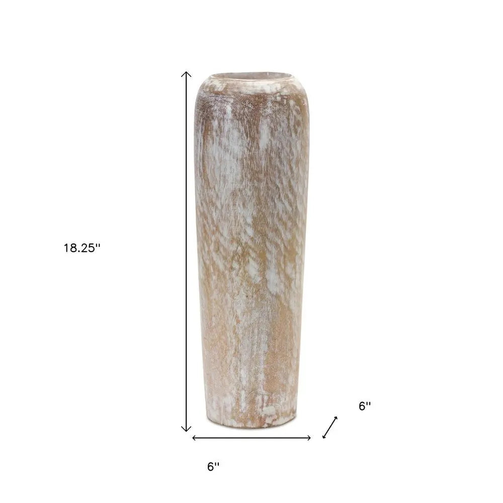 18" White And Brown Round Wood Floor Vase HomeRoots