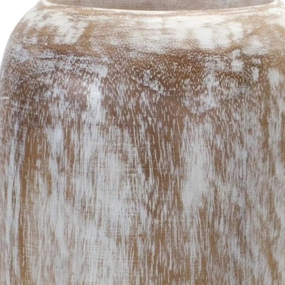 18" White And Brown Round Wood Floor Vase HomeRoots