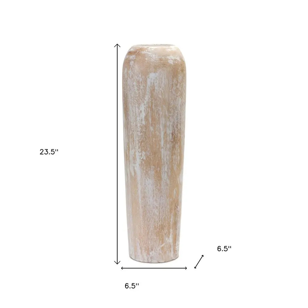 24" Brown And White Round Wood Floor Vase HomeRoots