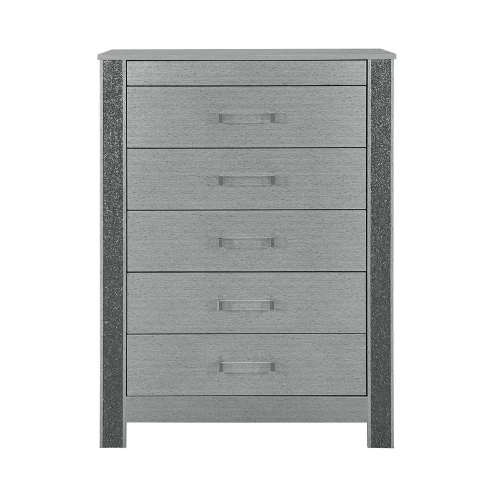 36" Silver Wood Five Drawer Dresser HomeRoots