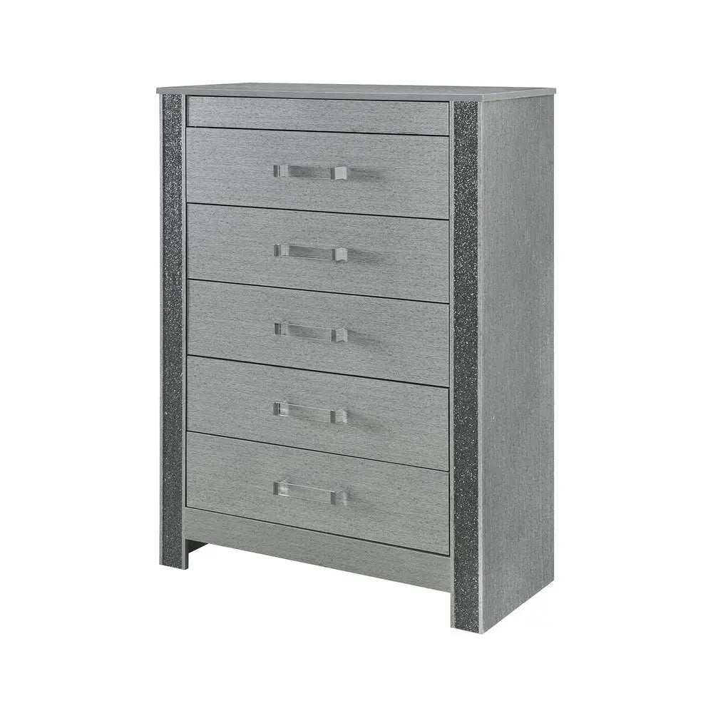 36" Silver Wood Five Drawer Dresser HomeRoots