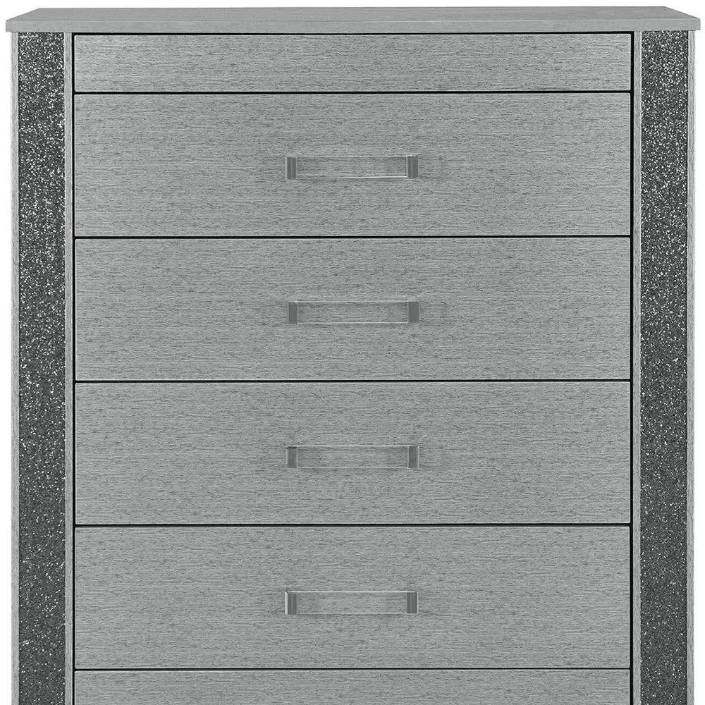 36" Silver Wood Five Drawer Dresser HomeRoots