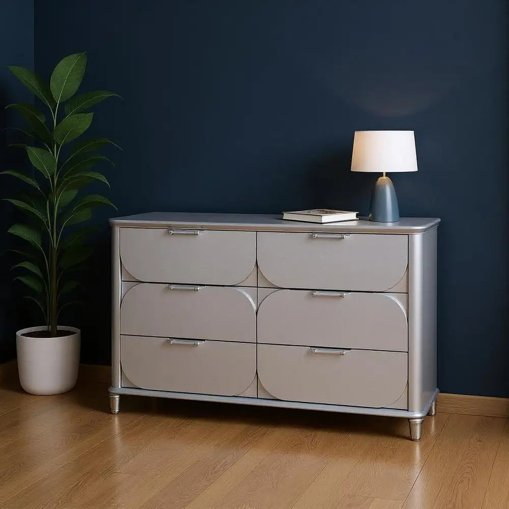 63" Silver Wood Six Drawer Double Dresser HomeRoots