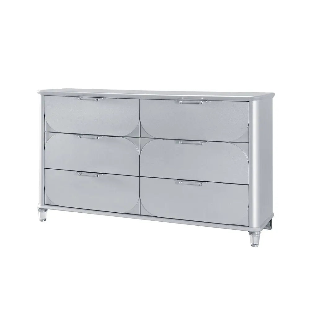 63" Silver Wood Six Drawer Double Dresser HomeRoots