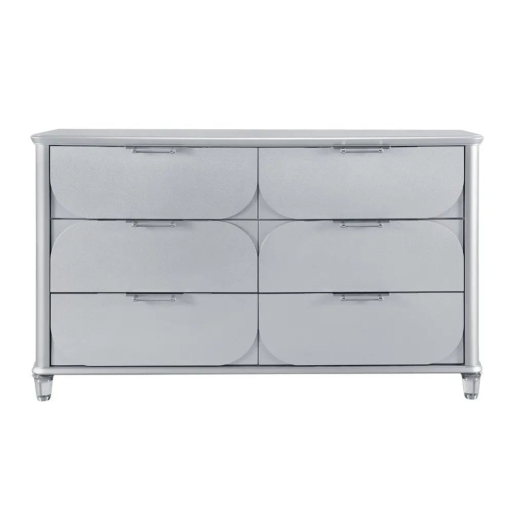 63" Silver Wood Six Drawer Double Dresser HomeRoots