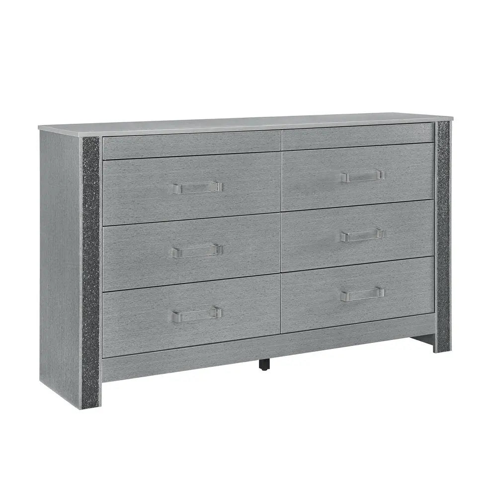 62" Silver Wood Six Drawer Double Dresser HomeRoots