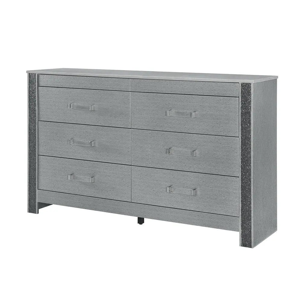 62" Silver Wood Six Drawer Double Dresser HomeRoots