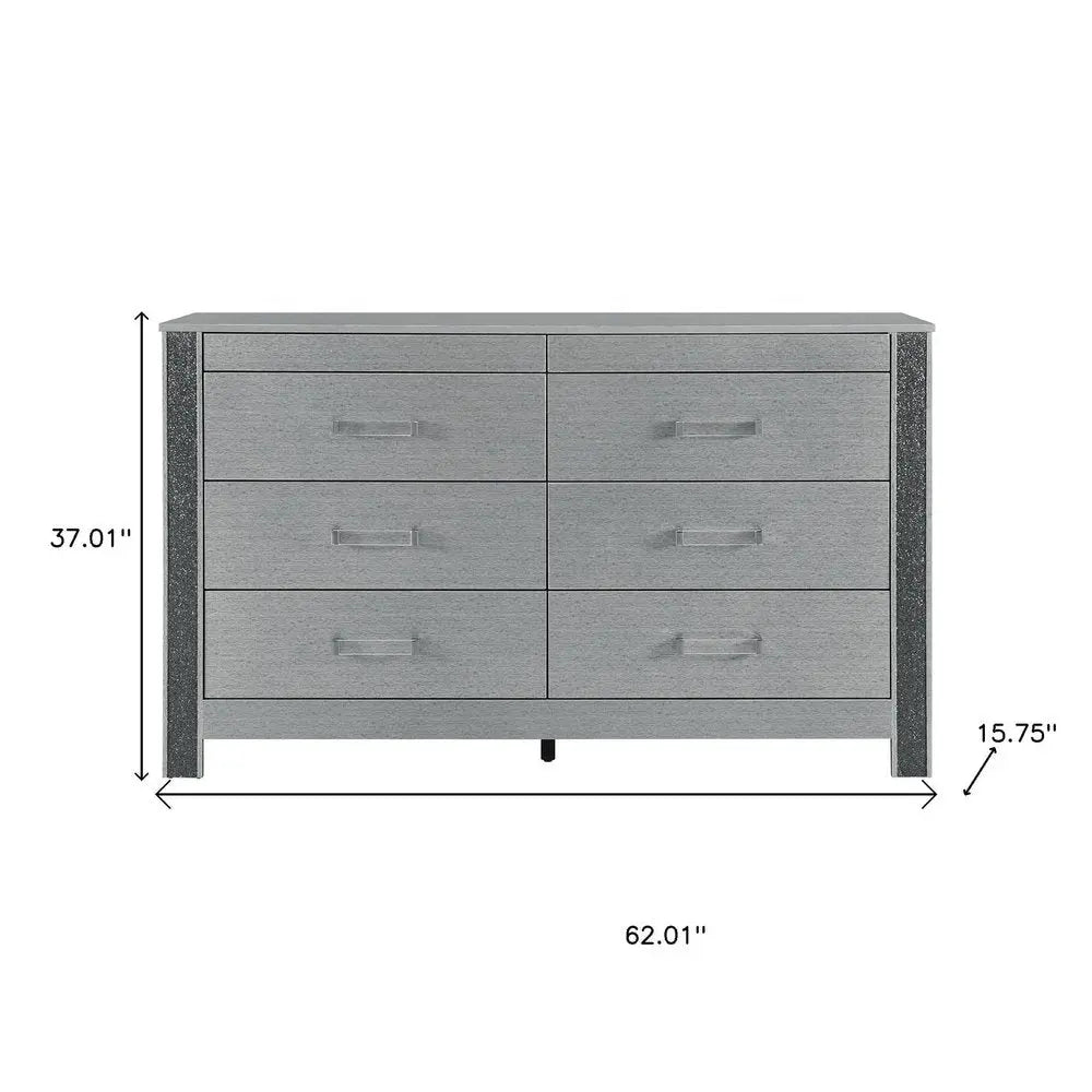 62" Silver Wood Six Drawer Double Dresser HomeRoots