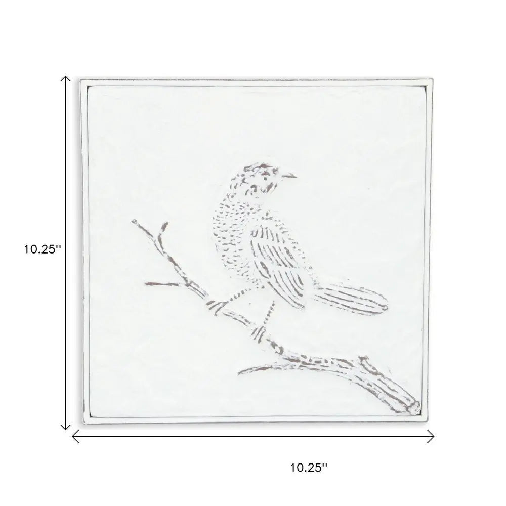 10" X 10" White Bird Metal Square Hanging Wall Decor HomeRoots