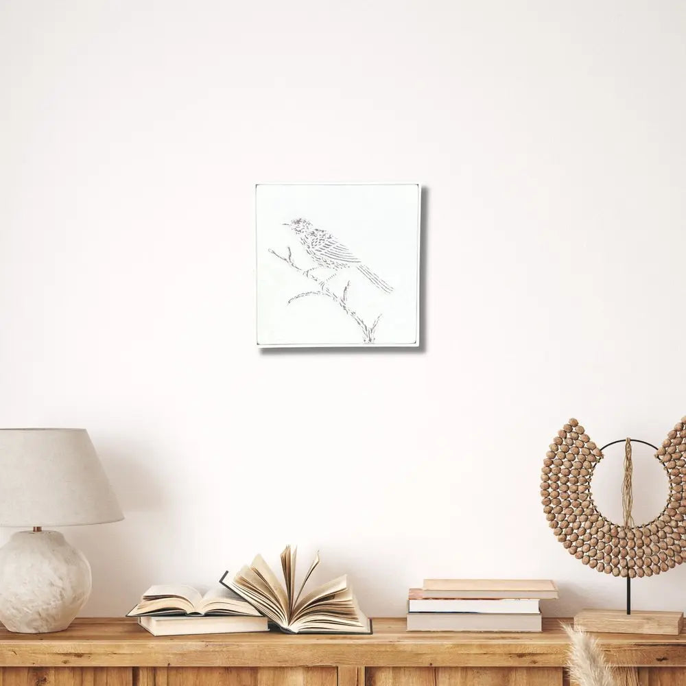 10" X 10" White Bird Metal Square Hanging Wall Decor HomeRoots