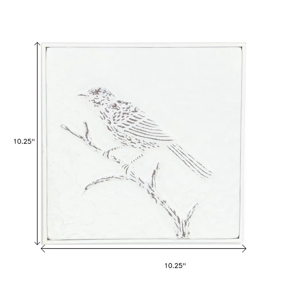 10" X 10" White Bird Metal Square Hanging Wall Decor HomeRoots