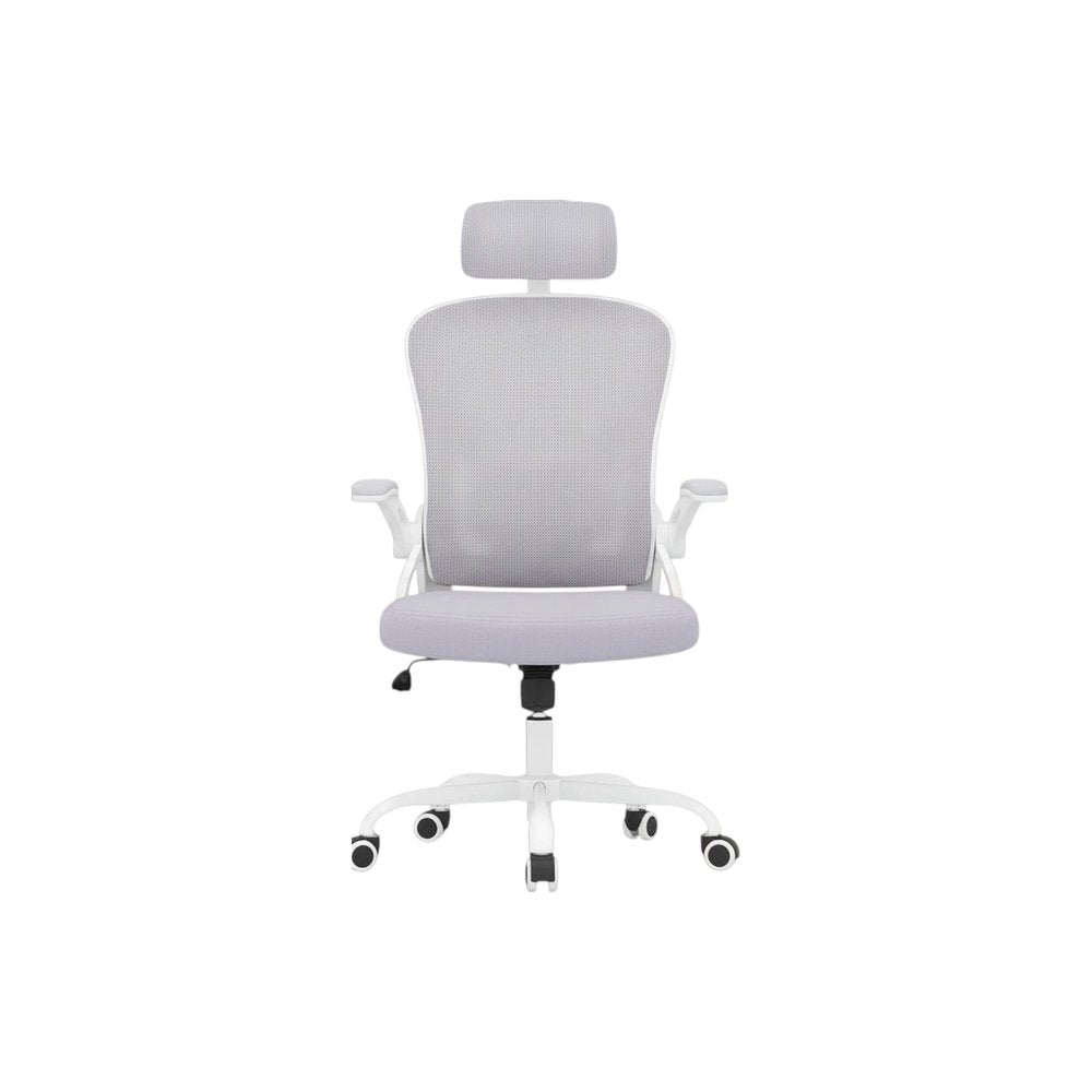 Silla de oficina giratoria con ruedas y altura ajustable en gris, blanco y negro
