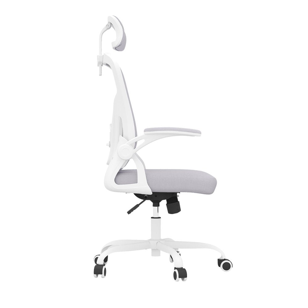 Silla de oficina giratoria con ruedas y altura ajustable en gris, blanco y negro