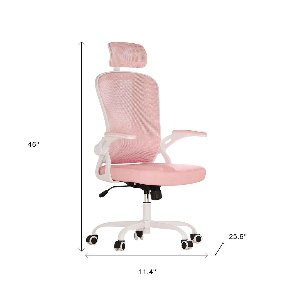 Silla de oficina giratoria con ruedas y altura ajustable, color rosa, blanco y negro