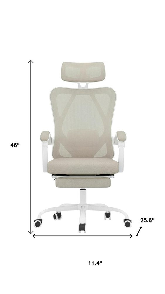 Silla de oficina giratoria con ruedas y altura ajustable en beige, blanco y negro
