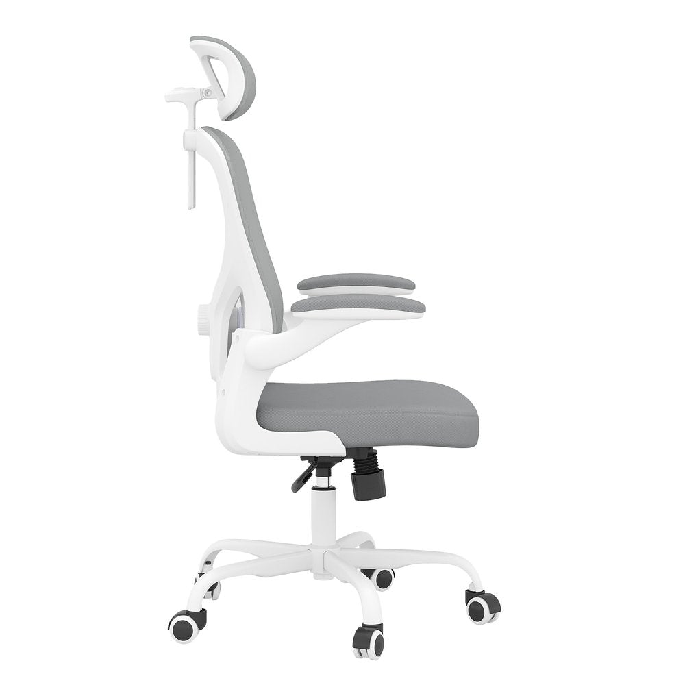 Silla de oficina giratoria con ruedas y altura ajustable en gris, blanco y negro