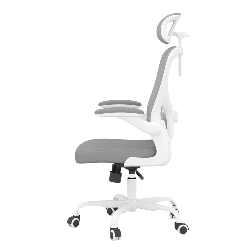Silla de oficina giratoria con ruedas y altura ajustable en gris, blanco y negro