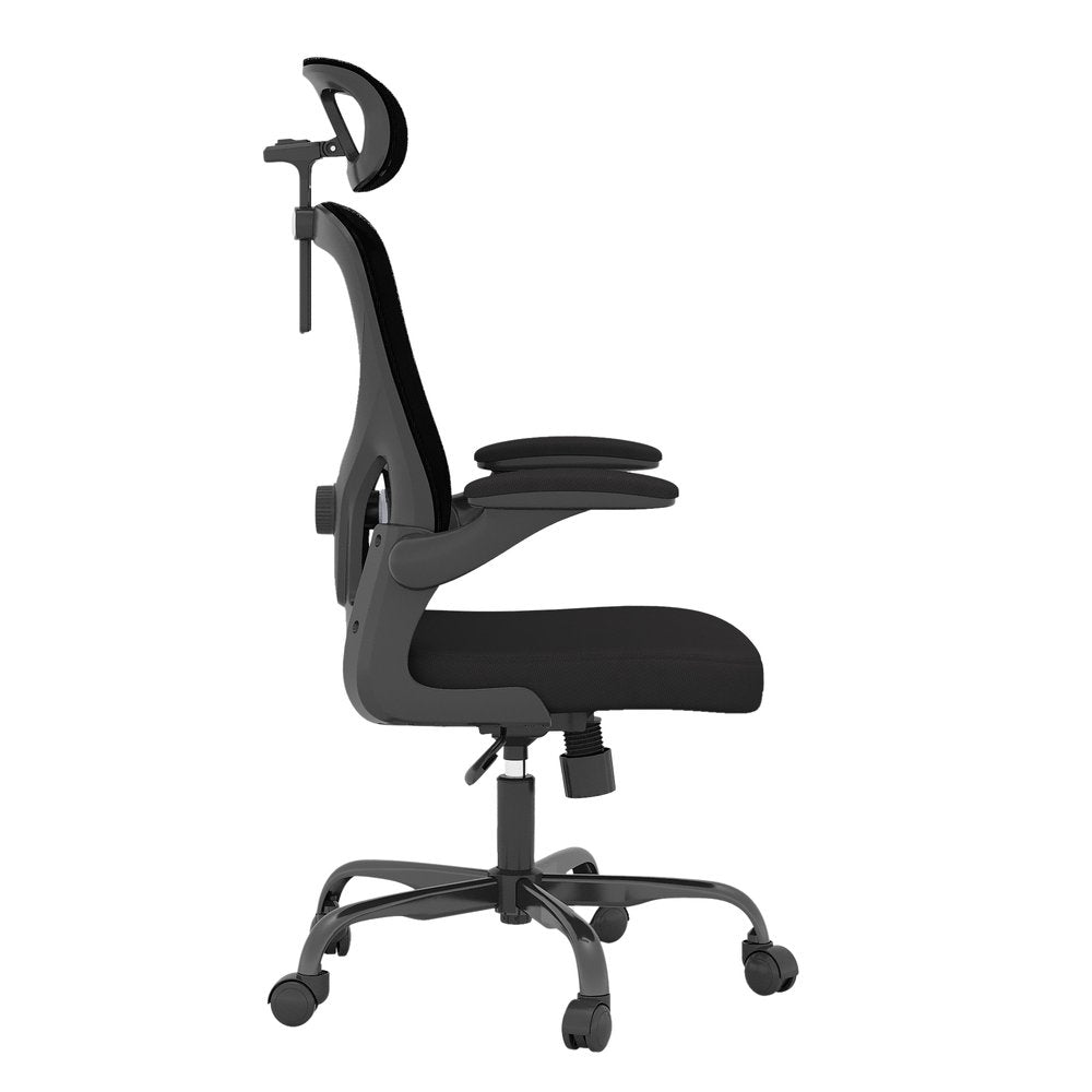 Silla de oficina giratoria con ruedas y altura ajustable, color negro