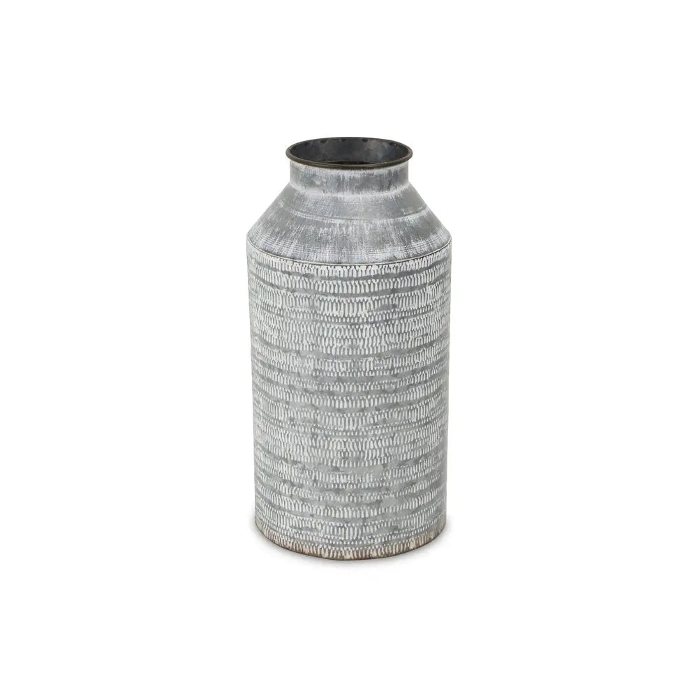 13" Gray Galvanized Metal Geometric Patterned Jug Vase HomeRoots