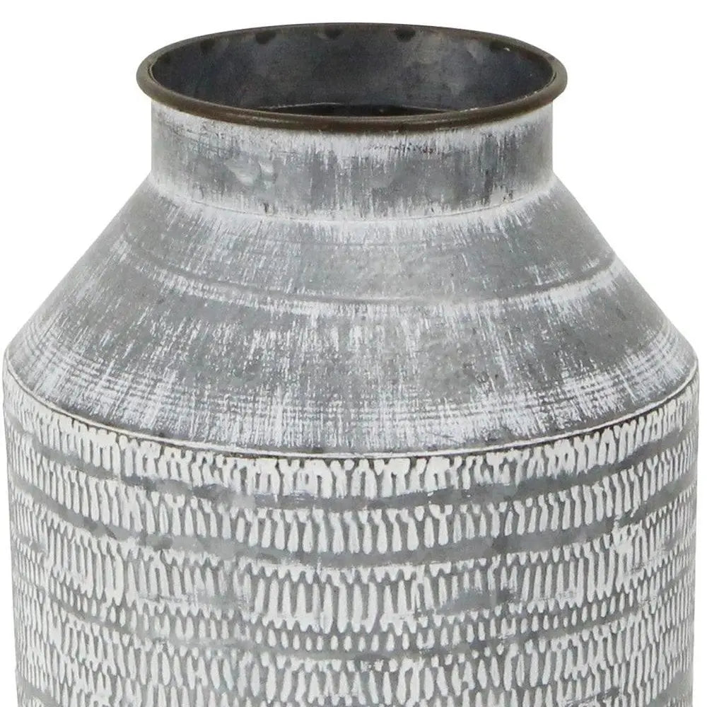 13" Gray Galvanized Metal Geometric Patterned Jug Vase HomeRoots