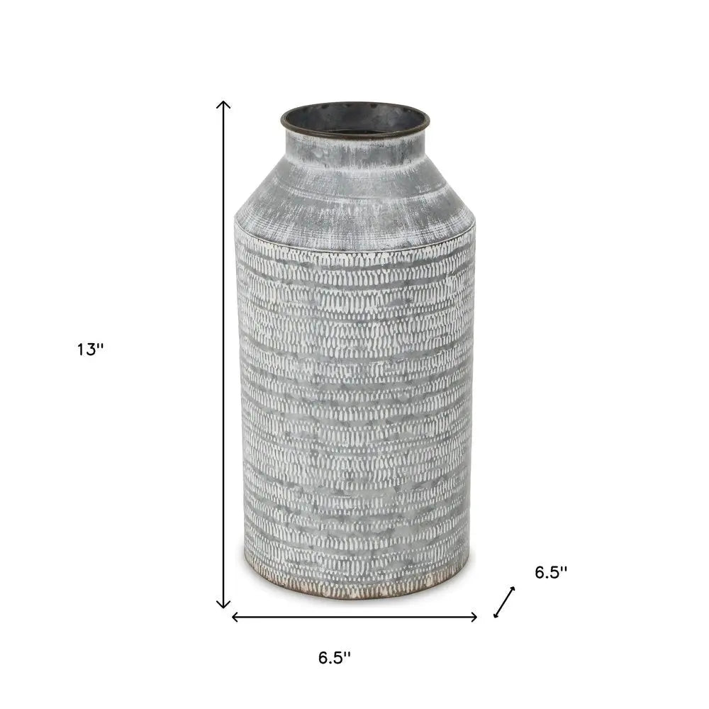 13" Gray Galvanized Metal Geometric Patterned Jug Vase HomeRoots