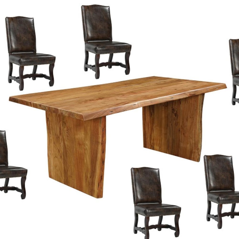 Seven Piece Brown Solid Wood Dining Set with Six Chairs - NOVA HOME FURNITURE