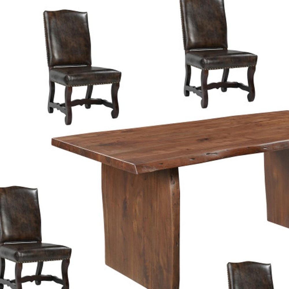 Seven Piece Brown Solid Wood Dining Set with Six Chairs - NOVA HOME FURNITURE