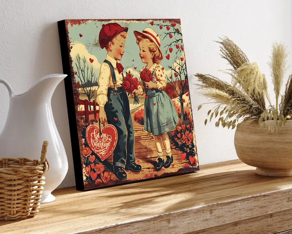 12" X 12" Blue And Red Valentine's Day Canvas People Square Hanging Wall Decor HomeRoots