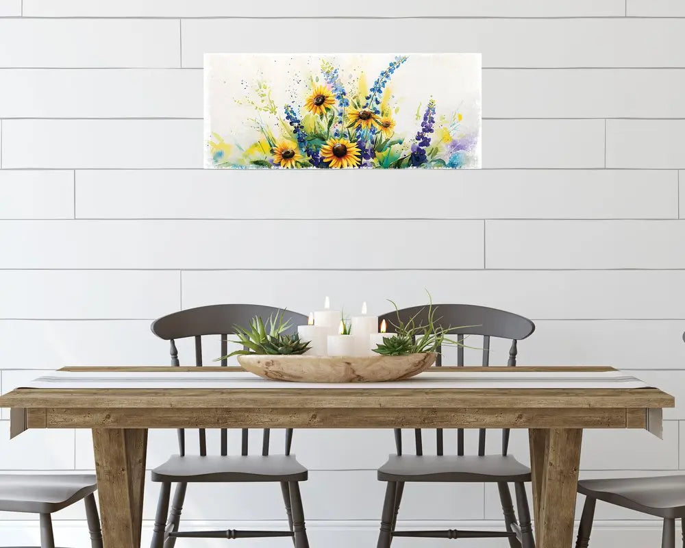 11" X 36" White Yellow And Blue Flower Floral Wood Hanging Wall Decor HomeRoots