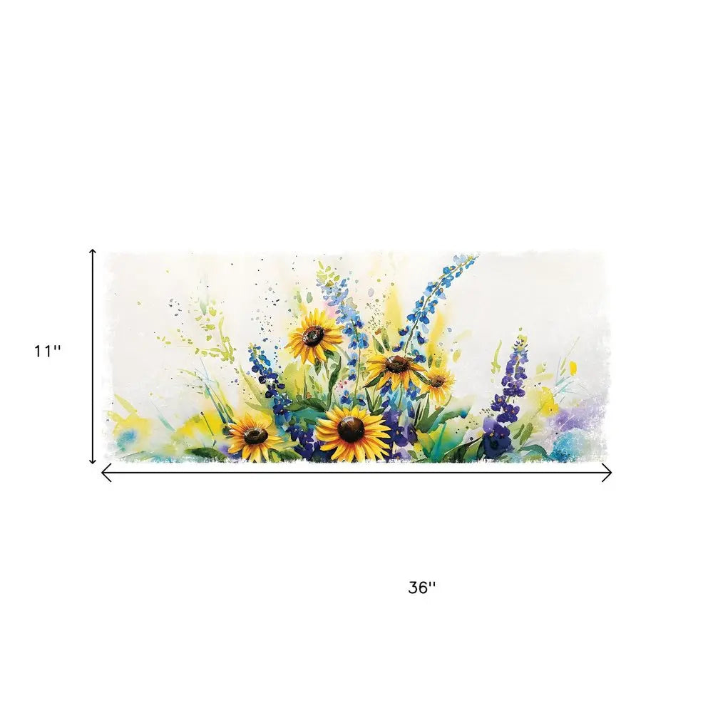 11" X 36" White Yellow And Blue Flower Floral Wood Hanging Wall Decor HomeRoots