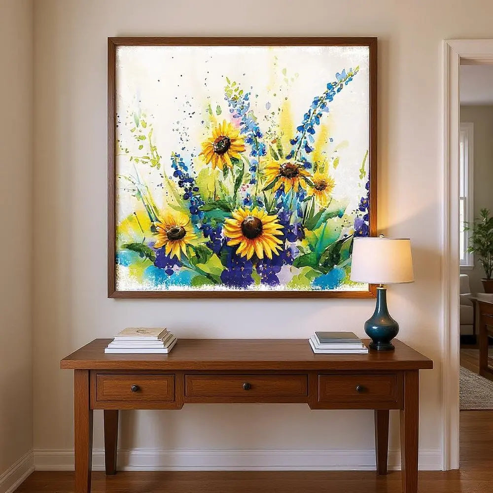 11" X 36" White Yellow And Blue Flower Floral Wood Hanging Wall Decor HomeRoots