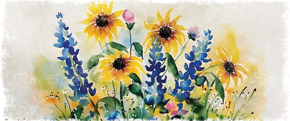 11" X 36" White Yellow And Blue Flower Floral Wood Hanging Wall Decor HomeRoots