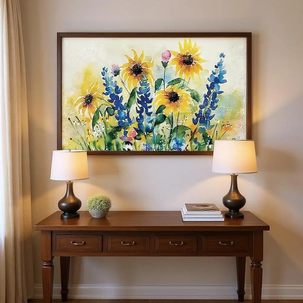 11" X 36" White Yellow And Blue Flower Floral Wood Hanging Wall Decor HomeRoots