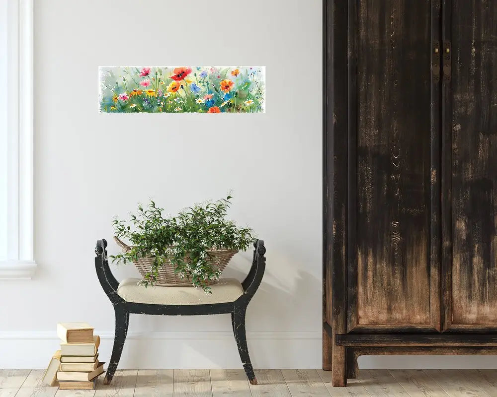 10" X 32" White Green And Red Flower Floral Wood Hanging Wall Decor HomeRoots