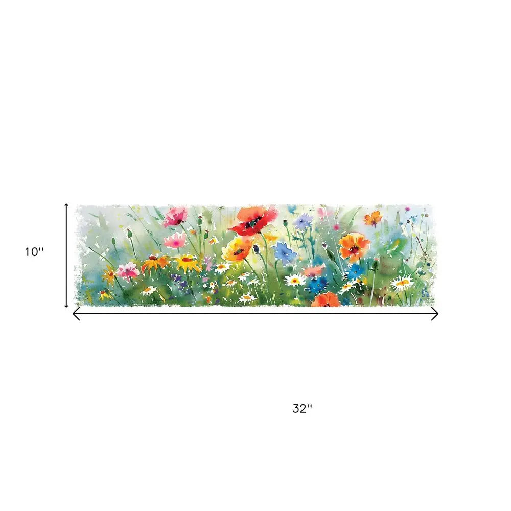 10" X 32" White Green And Red Flower Floral Wood Hanging Wall Decor HomeRoots