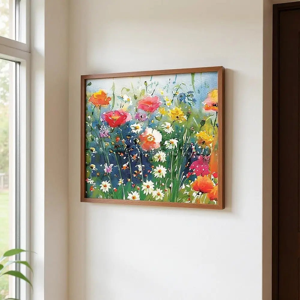 10" X 32" White Green And Red Flower Floral Wood Hanging Wall Decor HomeRoots