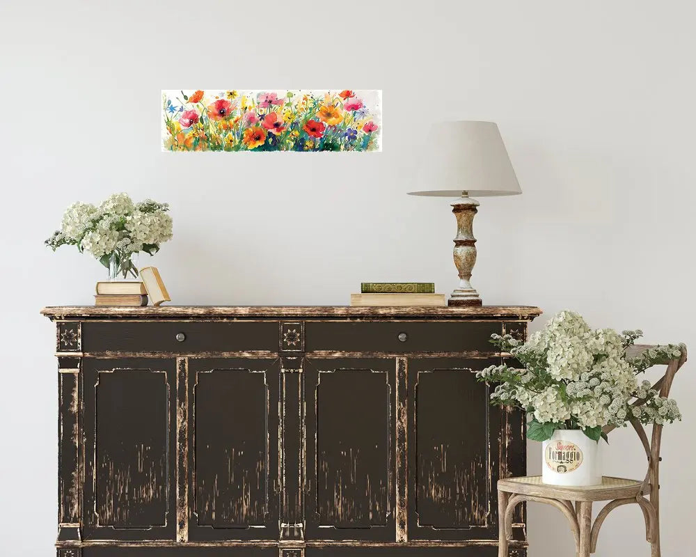 10" X 32" White Green And Red Flower Floral Wood Hanging Wall Decor HomeRoots