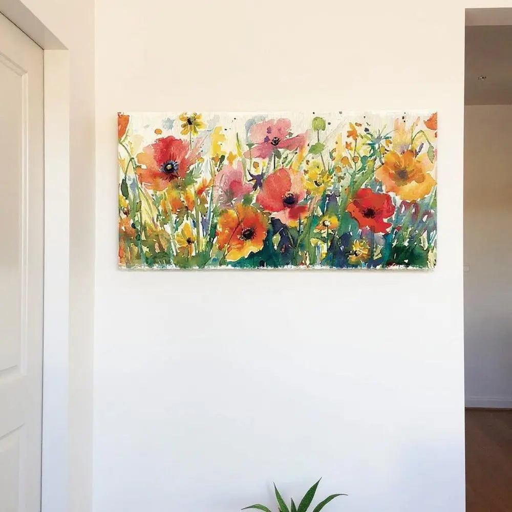 10" X 32" White Green And Red Flower Floral Wood Hanging Wall Decor HomeRoots