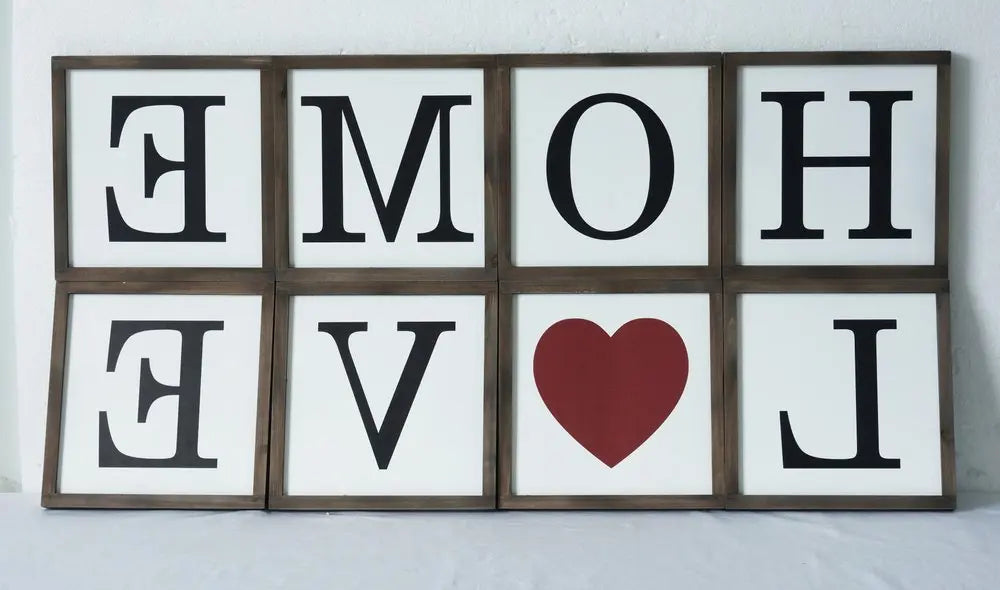 10" X 10" White Red And Black Home/ Love Wood Wall Decor HomeRoots