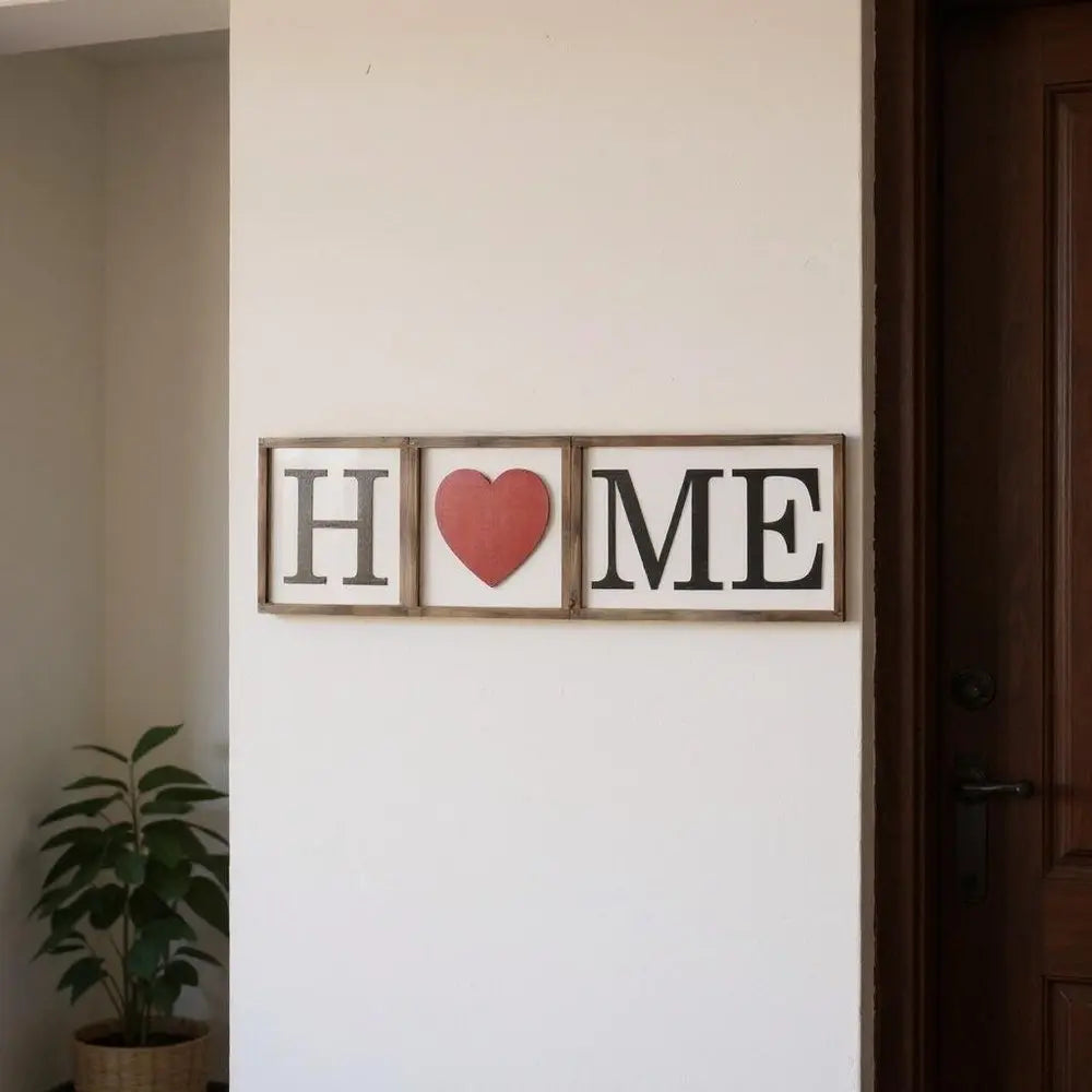 10" X 10" White Red And Black Home/ Love Wood Wall Decor HomeRoots