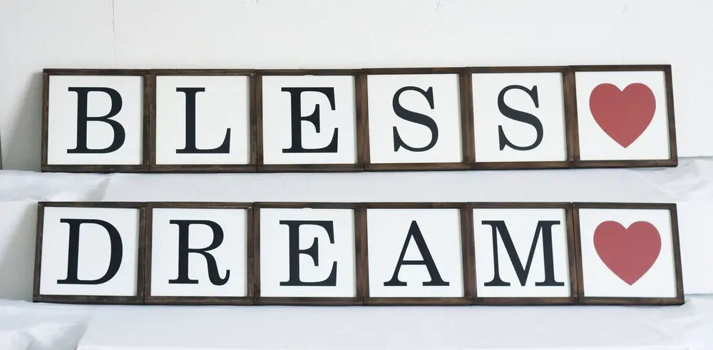 10" X 10" White Black And Red Dream/ Bless Wood Wall Decor HomeRoots